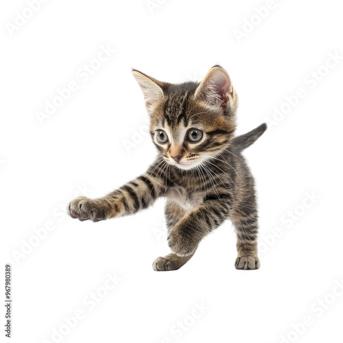 Playful Tabby Kitten Reaching Out with Paw