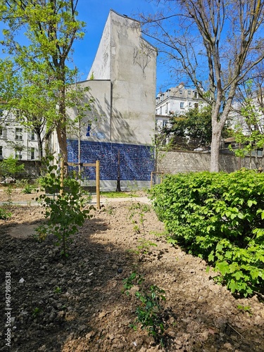 PARIS, FRANCE - April 13, 2024: Paris aerial panorama view from the steps of Sacre Coeur church at the top of Monmatre