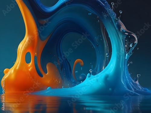 splash disco ball, blue disco ball Dynamic liquid background in gradient. Ai image light ball, background , 