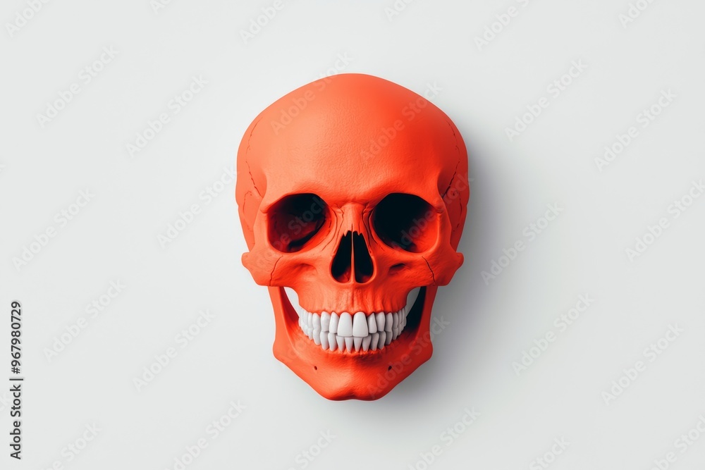 Vibrant orange skull on white background, a bold and striking image perfect for Halloween, horror themes, or anatomical illustrations. Vibrant orange skull on white background, a bold and striking image perfect for Halloween, horror themes, or anatomical illustrations.