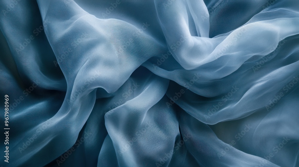 Obraz premium A close-up of soft, flowing blue fabric, showcasing texture and light.