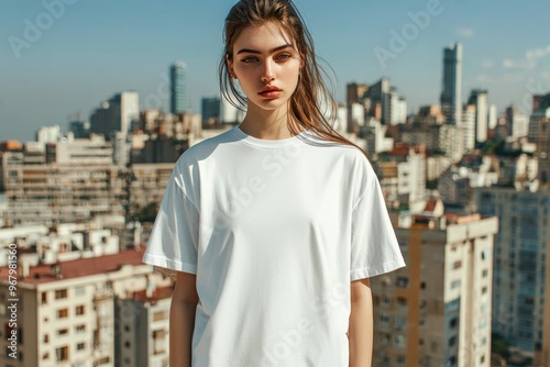 T-shirt worn by a model in an urban street wear style created with Generative AI