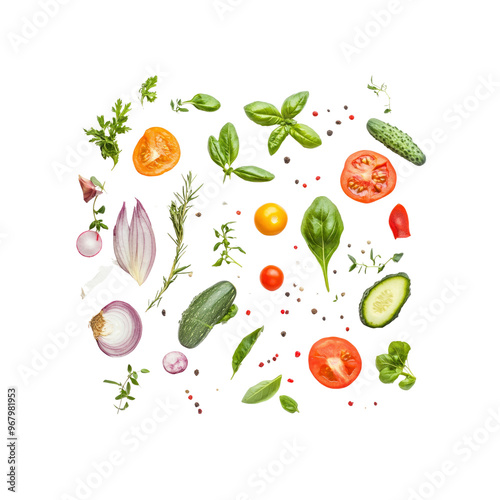 Fresh Vegetables and Herbs Floating in Air