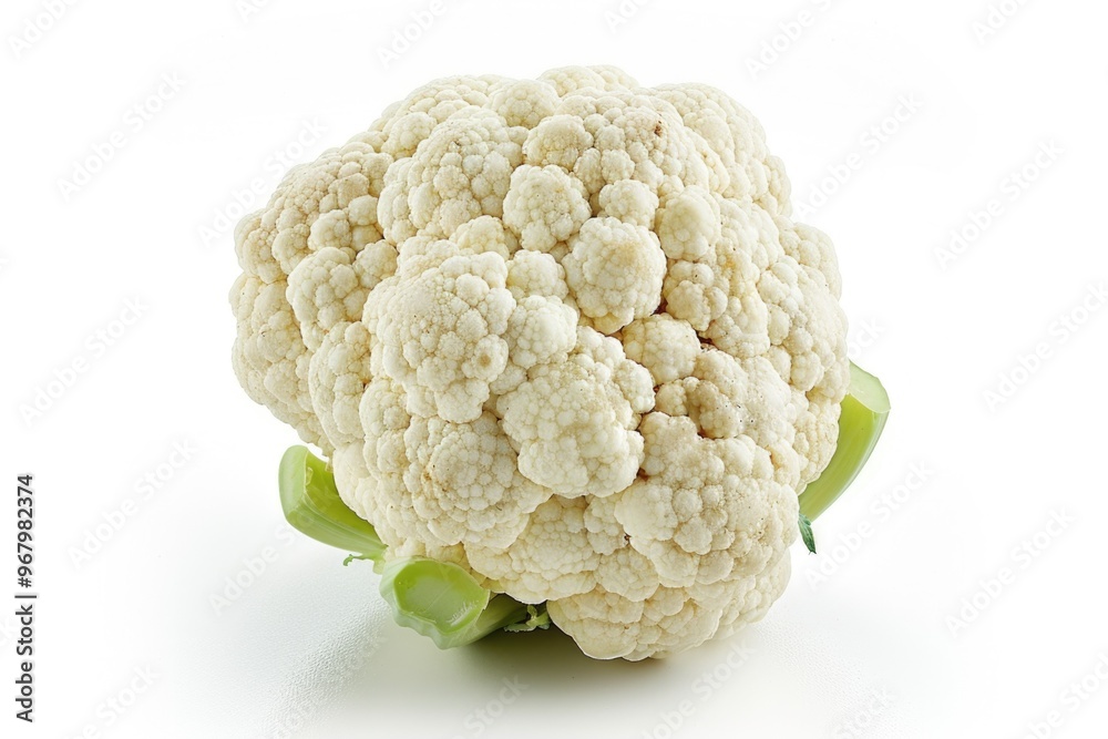 A fresh head of cauliflower sits on a clean white surface, ready for use in various recipes A fresh head of cauliflower sits on a clean white surface, ready for use in various recipes