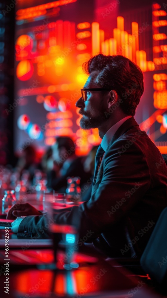 Fototapeta premium Man sitting at a table , ceo presenting