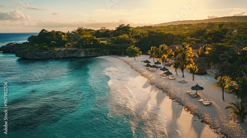Fototapeta Naklejka Na Ścianę i Meble -  Caribbean Island New Year's Celebration with Tropical Beach View for Relaxation and Enjoyment
