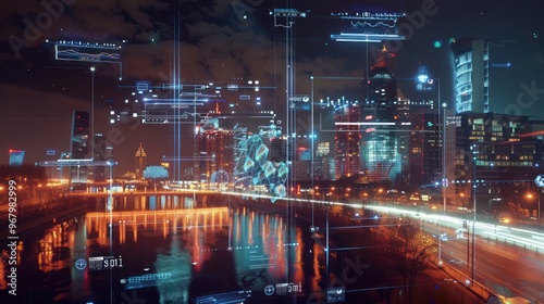 Futuristic Cityscape with Digital Overlays