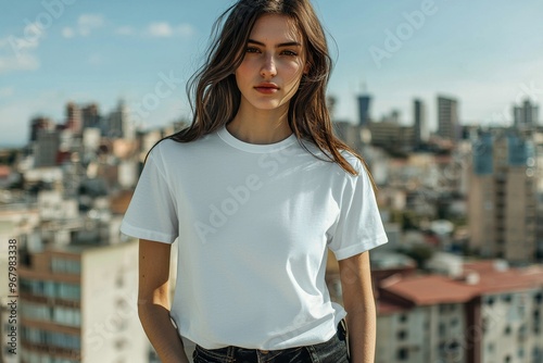 T-shirt worn by a model in an urban street wear style created with Generative AI