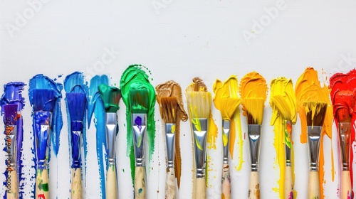 Rainbow Paintbrushes on White Background