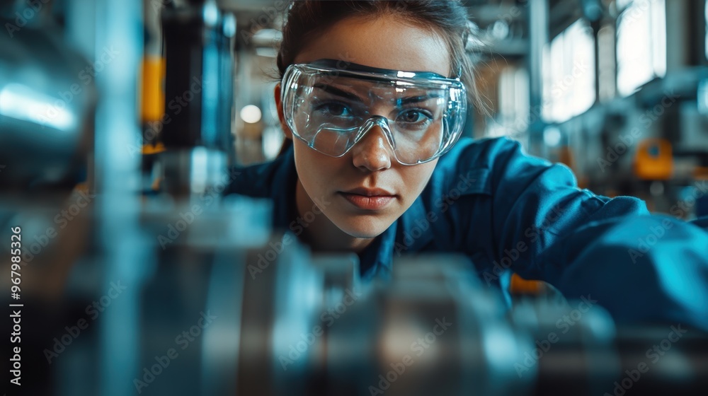 A Dedicated Female Worker Intently Engaged in Precision Engineering Work A Dedicated Female Worker Intently Engaged in Precision Engineering Work