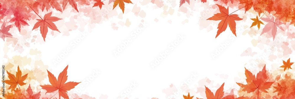 Fototapeta premium Colorful autumn leaves in shades of red and orange form a lovely border, ideal for autumn-inspired backgrounds and designs