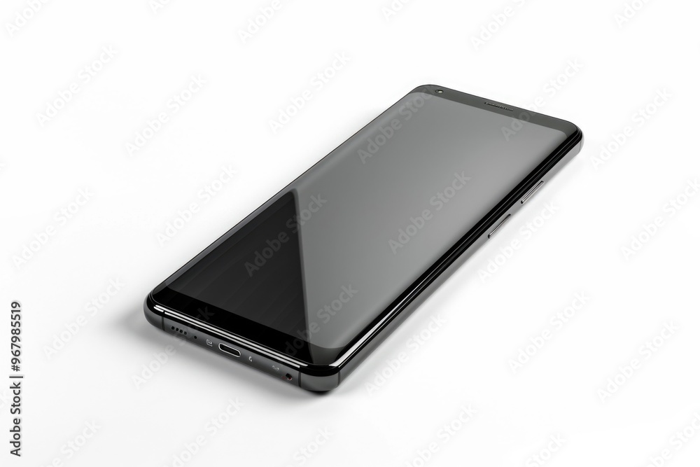Close-up view of a cell phone on a white background, ideal for use in tech-related contexts Close-up view of a cell phone on a white background, ideal for use in tech-related contexts
