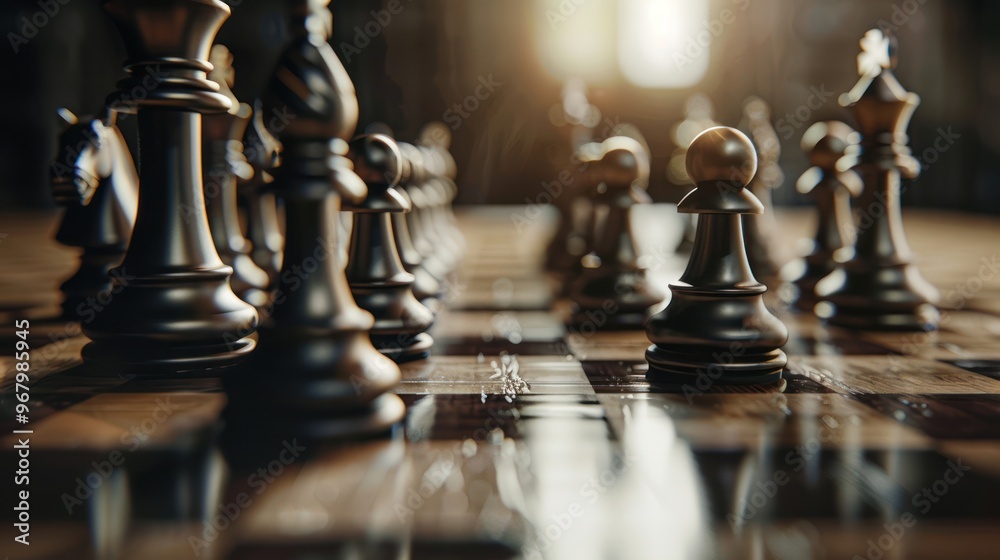 Chess Pieces on a Wooden Board Chess Pieces on a Wooden Board