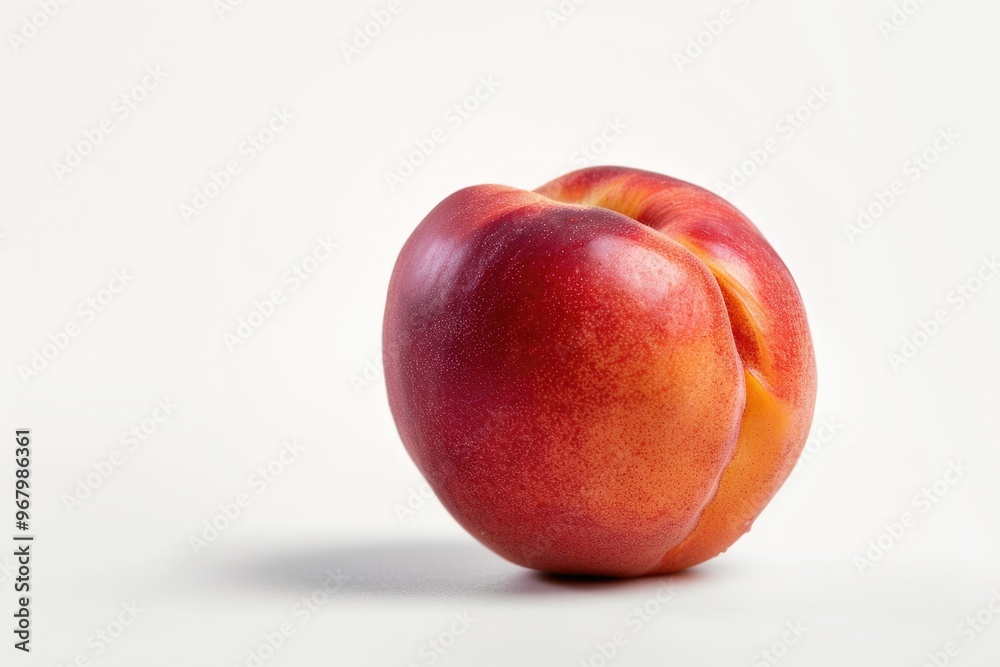 A single peach sitting on a white surface A single peach sitting on a white surface