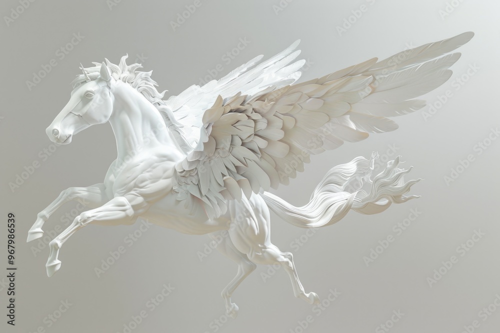 A detailed white sculpture of a horse with wings, ideal for fantasy and mythology themed designs A detailed white sculpture of a horse with wings, ideal for fantasy and mythology themed designs