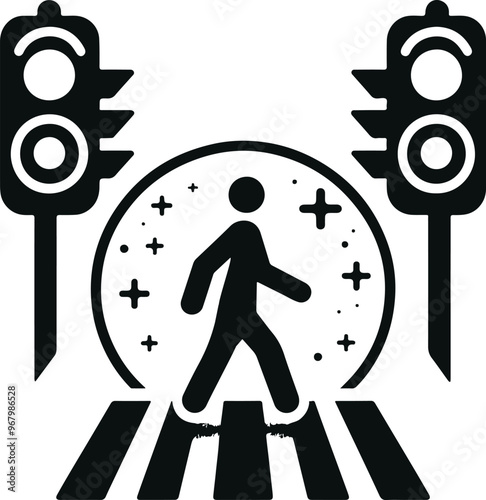 Monochrome Cosmonaut  Symbol Crosswalk Icon For Emblems, Badges And Levels Vector Illustration 