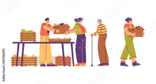 Foodsharing vector illustration of community members