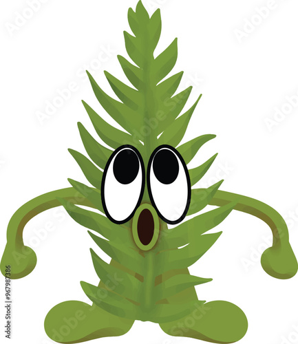 fern leaf mascot looking up in amazement