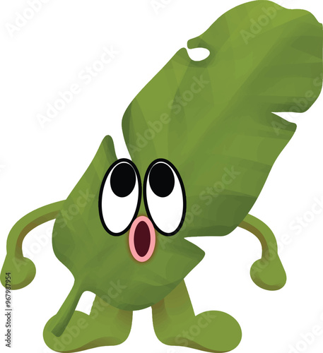 banana leaf mascot looking up in amazement