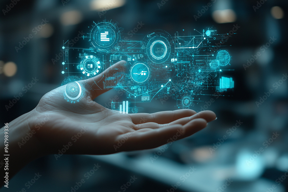 Productivity concept, Businessman hand with productivity icon for industrial management in efficiency and efficient process, growth, chart, hologram, Ai generated Productivity concept, Businessman hand with productivity icon for industrial management in efficiency and efficient process, growth, chart, hologram, Ai generated
