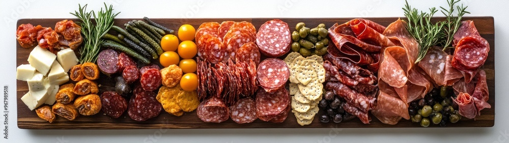 Elegant charcuterie board presentation, full of assorted meats, cheeses, fruits, and nuts, arranged artfully on a white background, perfect for entertaining or gatherings. Elegant charcuterie board presentation, full of assorted meats, cheeses, fruits, and nuts, arranged artfully on a white background, perfect for entertaining or gatherings.