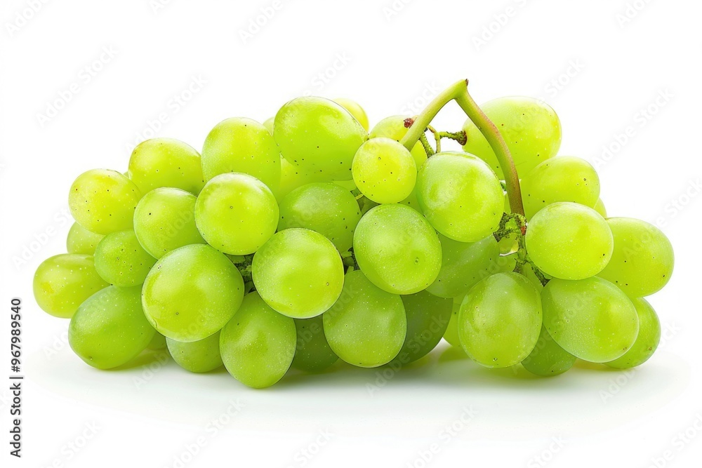 Fresh green grapes arranged on a clean white surface Fresh green grapes arranged on a clean white surface