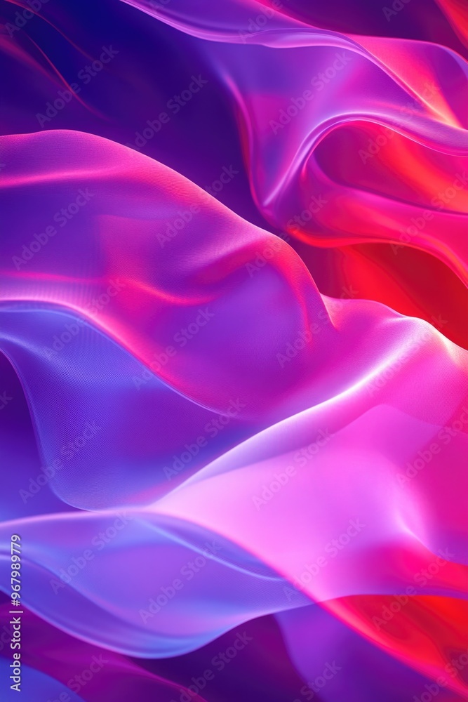 Fototapeta premium Purple and pink smoke waves against gray background.