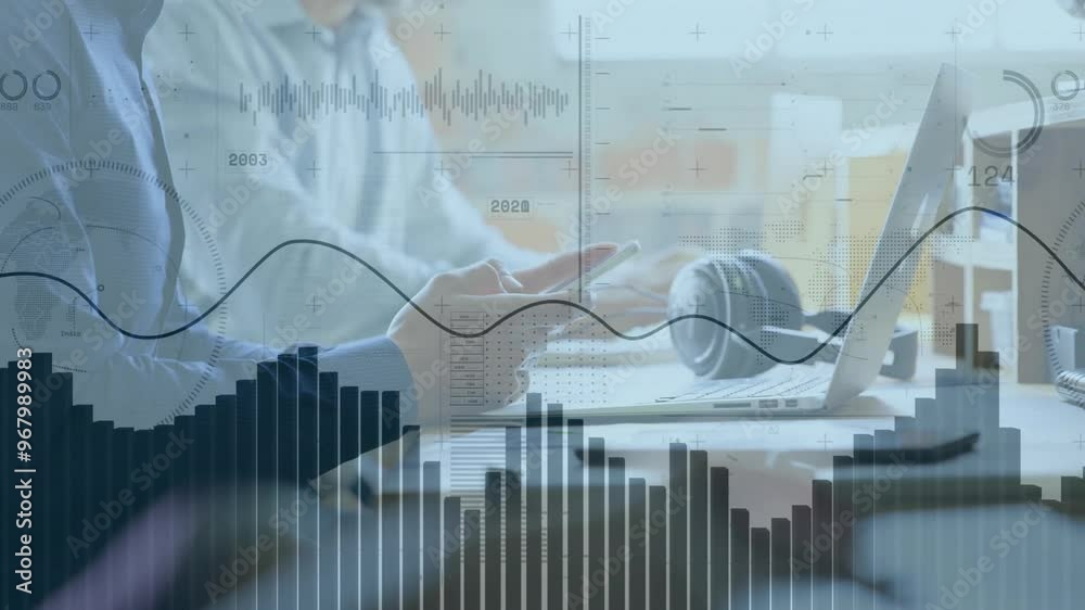 Animation of financial data processing over caucasian businessman using smartphone Animation of financial data processing over caucasian businessman using smartphone