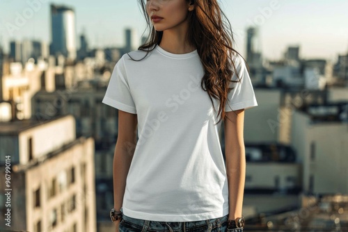 T-shirt worn by a model in an urban street wear style created with Generative AI