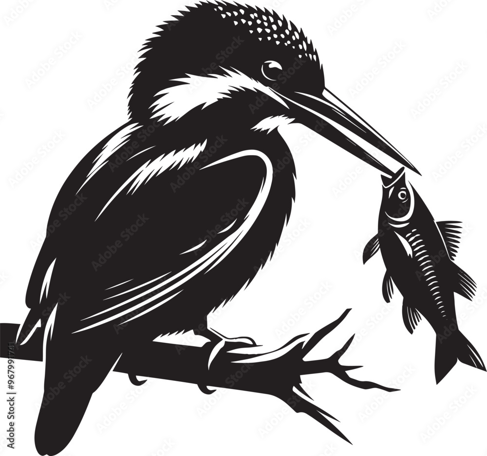 Fototapeta premium Beautiful kingfisher bird flying Silhouette vector illustration isolated on a white background