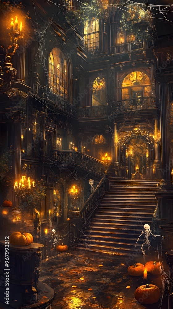 Fototapeta premium Halloween, Haunting, Witches, Ghosts, Haunted, Vampire, Cemetery, Pattern Background, Wallpaper, Cover and Screen for Smartphone, PC, Laptop, 9:16 and 16:9 Format