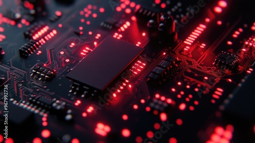 Circuit Board Red Lights Close Up