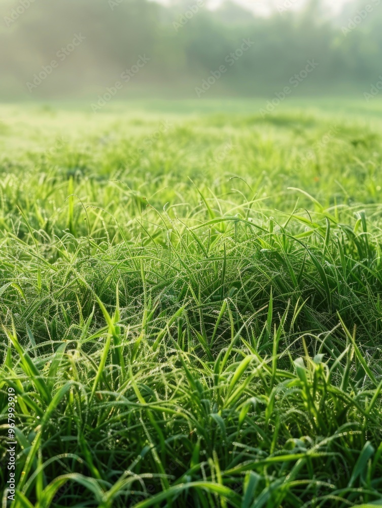 Fresh, dewy green grass under a bright sunrise, suggesting recent rain, ideal for growth. Rural field setting. Fresh, dewy green grass under a bright sunrise, suggesting recent rain, ideal for growth. Rural field setting.