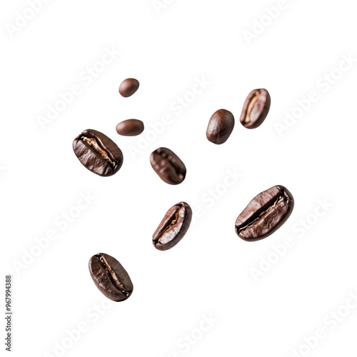 Coffee Beans Falling on White Background