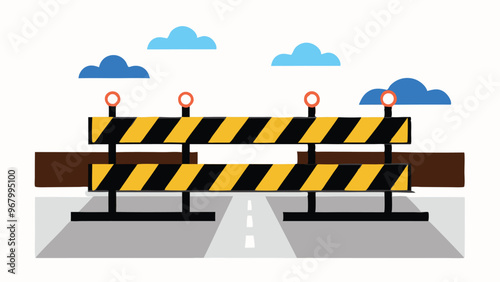 Traffic Barricade on a city street for warning signs alert traffic, vector illustration