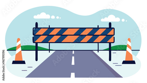 Traffic Barricade on a city street with buildings in the background for warning signs alert traffic