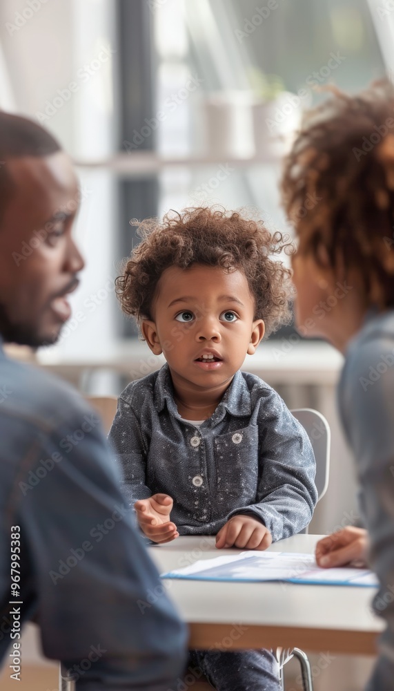 Pediatrician Consultation with Child and Parents in a Bright Office Setting Pediatrician Consultation with Child and Parents in a Bright Office Setting