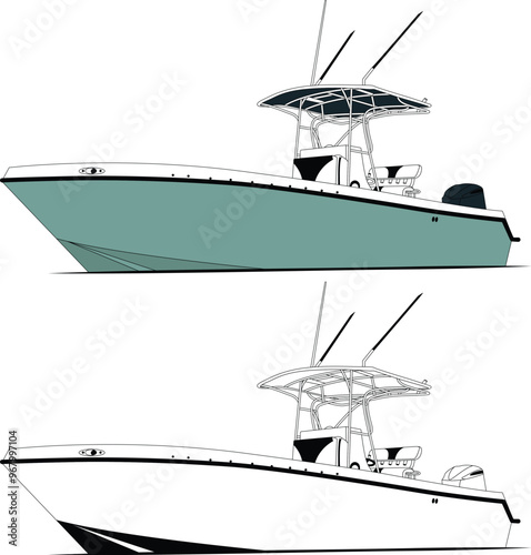 Ocean Fishing Boat art Illustration, Sportfishing Boat Vector Illustration, Fishing Boat Vector, Fishing Boat Images, Line Art, Vector Art, Flat Design, Fishing Illustration, Silhouette Photo