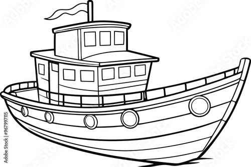 old boat line art vector illustration