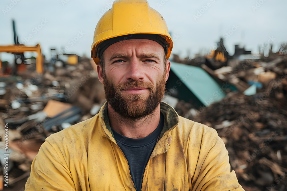 Junk Yard Worker Posing Confidently | Skilled Labor in Scrap Metal and Recycling Industry Junk Yard Worker Posing Confidently | Skilled Labor in Scrap Metal and Recycling Industry
