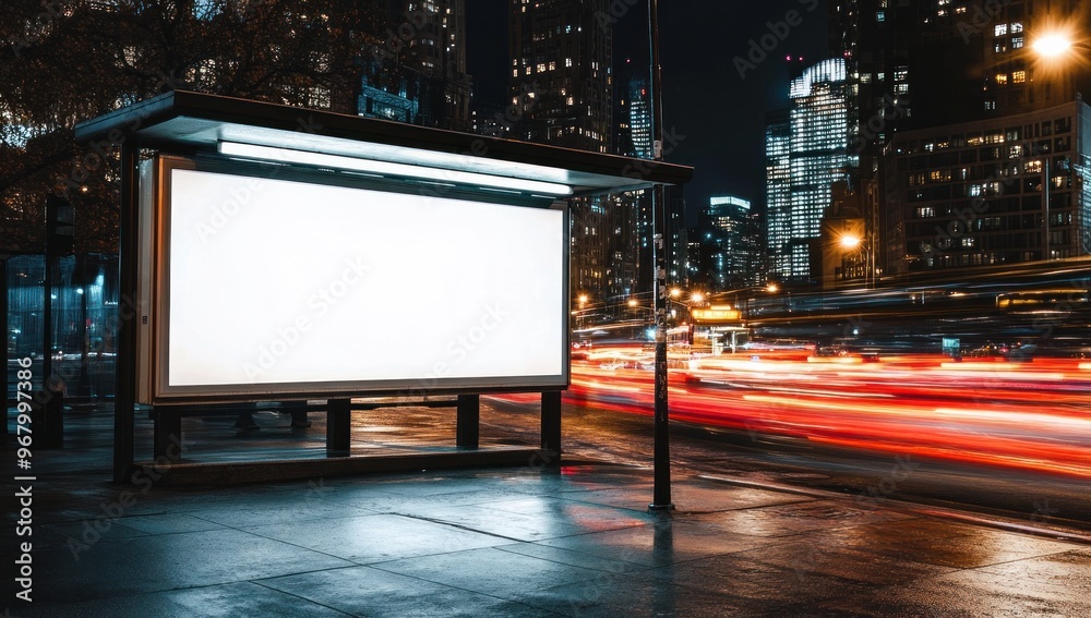 Blank Billboard in Urban Night Setting Blank Billboard in Urban Night Setting