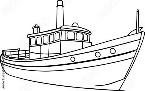 old boat line art vector illustration