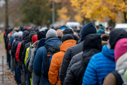 Large Queue of People Waiting in Line | Crowded Scene of Patience and Anticipation