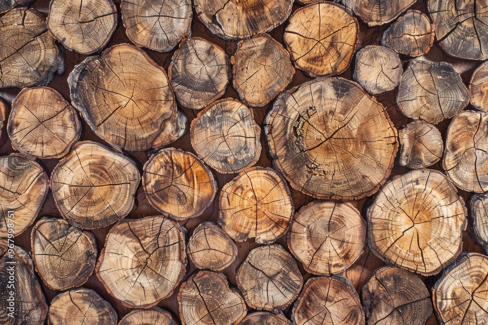 Close up of various sized stacked cut trees or wooden logs. This stock photo suggests themes of fireplace material, furniture resources, outdoor natural elements, and lumber for construction. Close up of various sized stacked cut trees or wooden logs. This stock photo suggests themes of fireplace material, furniture resources, outdoor natural elements, and lumber for construction.