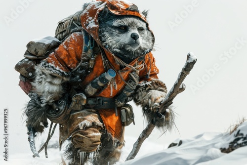 Hunters in vibrant orange gear navigating snowy terrain to track elusive prey