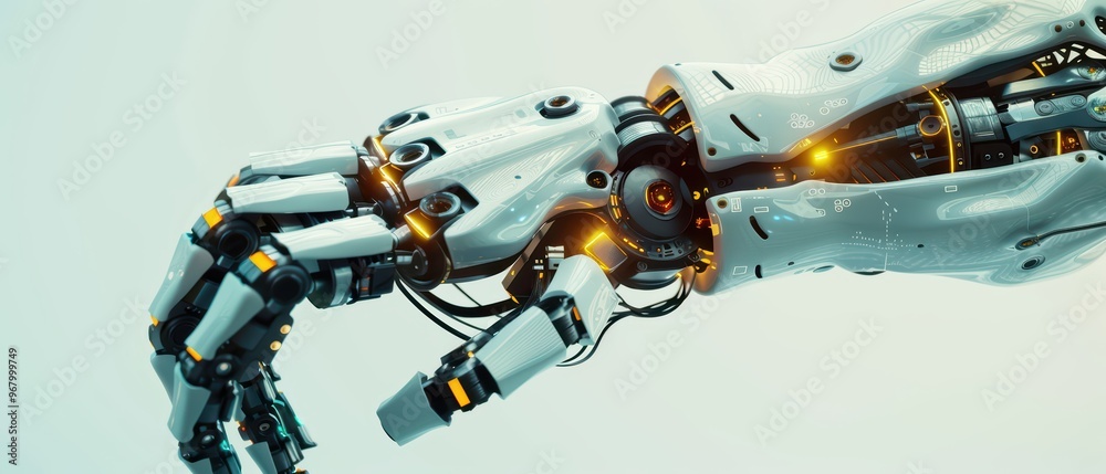 Futuristic robotic hand design showcasing advanced technology and intricate details for innovation and automation themes. Futuristic robotic hand design showcasing advanced technology and intricate details for innovation and automation themes.