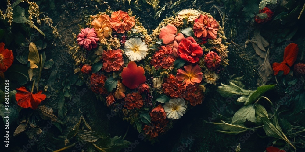 Heart-shaped flower arrangement on a tree Heart-shaped flower arrangement on a tree