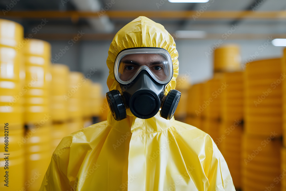 Man in Yellow Protective Suit and Gas Mask | Hazardous Environment Safety Gear and Biohazard Protection Man in Yellow Protective Suit and Gas Mask | Hazardous Environment Safety Gear and Biohazard Protection