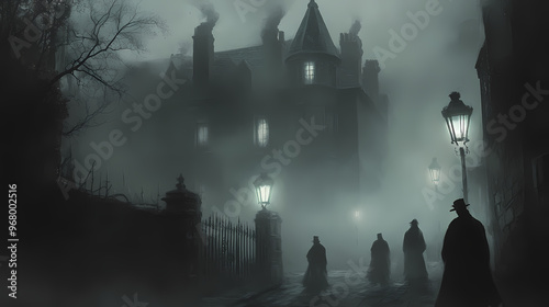 Victorian ghost story haunt readers with a chilling victorian ghost story set in a world of gas lamps, foggy streets, and haunted mansions. Ghost. Illustration photo