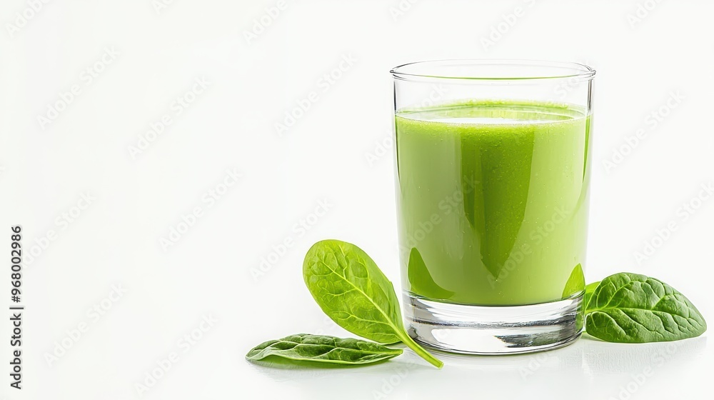 Garden Fresh: Refreshing Green Juice with Fresh Spinach Leaves on Minimalist White Background Garden Fresh: Refreshing Green Juice with Fresh Spinach Leaves on Minimalist White Background